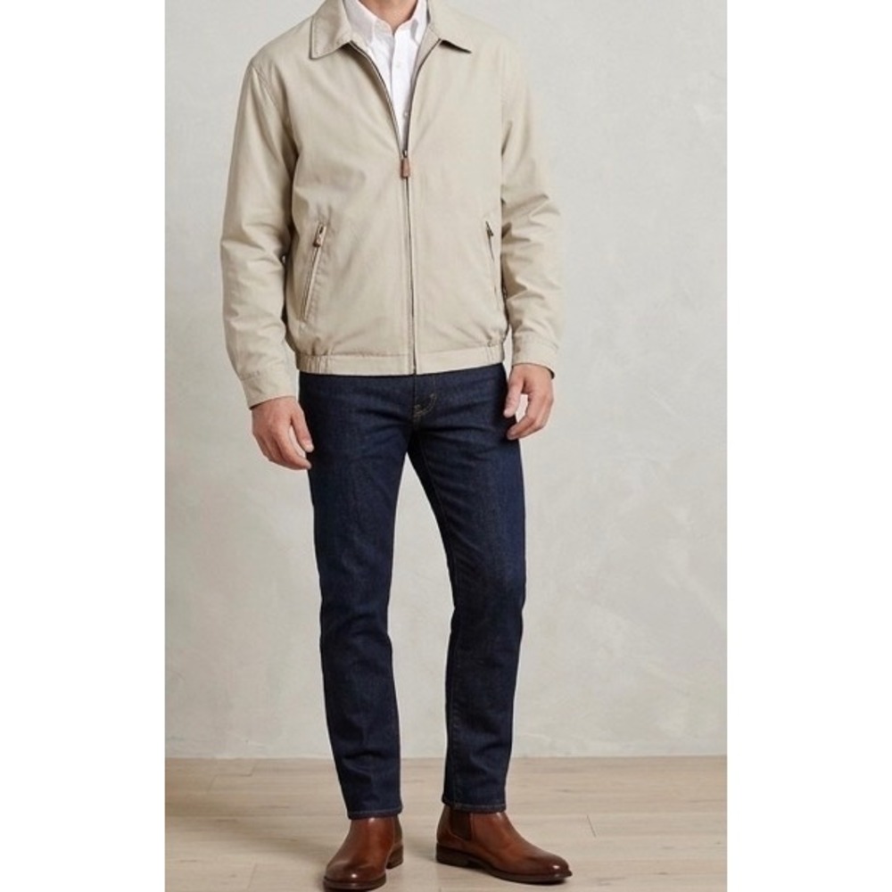 London Fog Harrington Jacket Beige Zip Front Lightweight Mens Medium